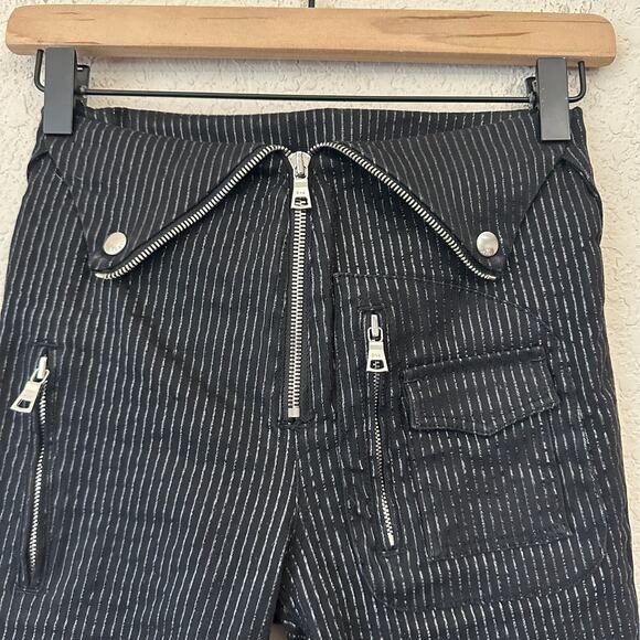 RTA Diavolina Skinny Jeans Black Metallic Pinstriped Folded Waist - Picture 5 of 16